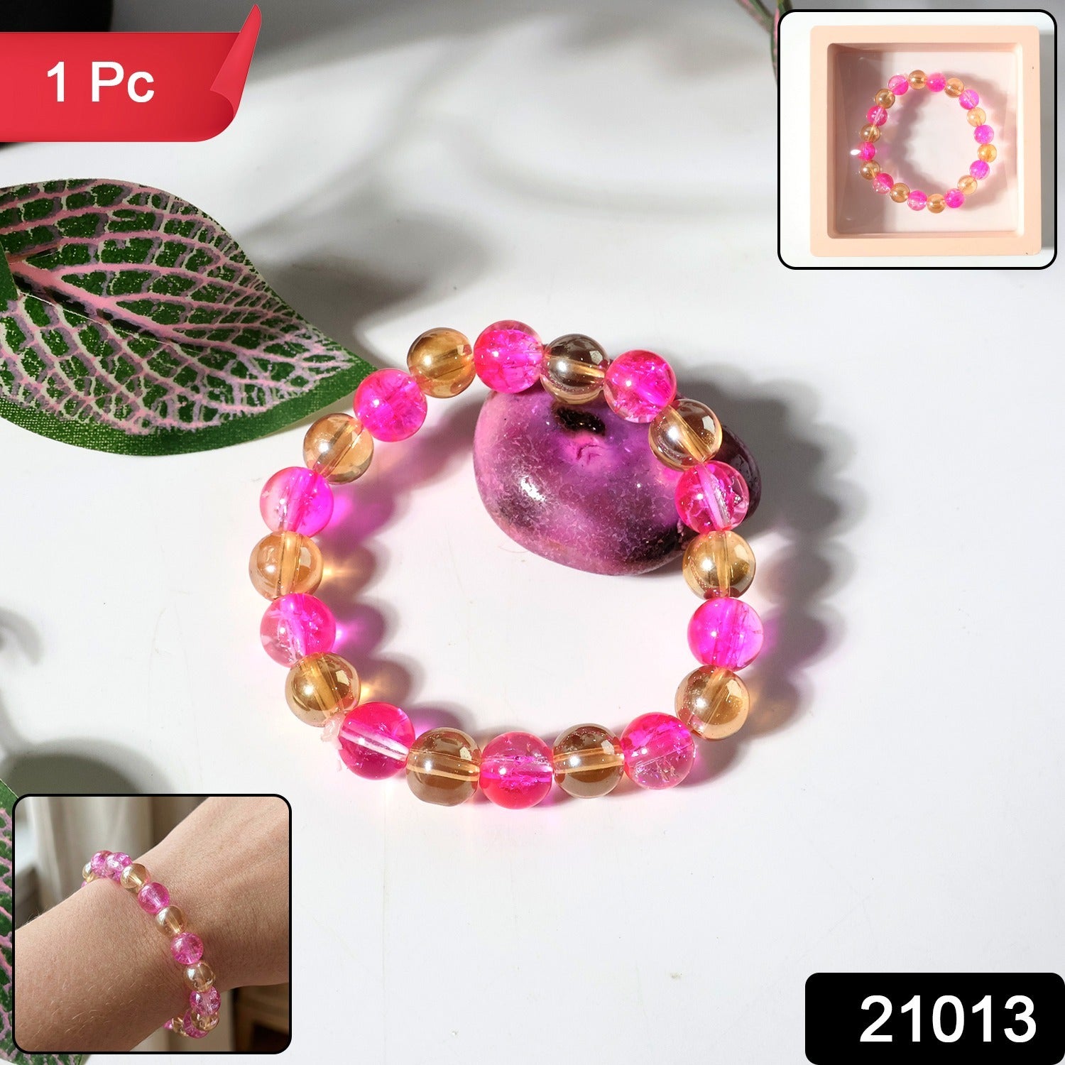 Elegant Dual-tone Crystal Beaded Stretch Bracelet (1 Pc)
