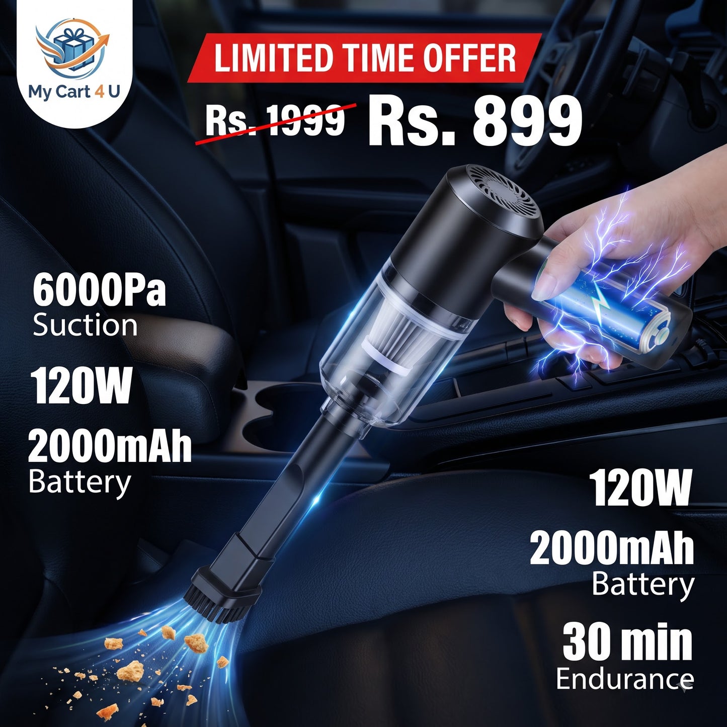 TurboClean Portable Vacuum Cleaner for Car & Home, Powerful Suction