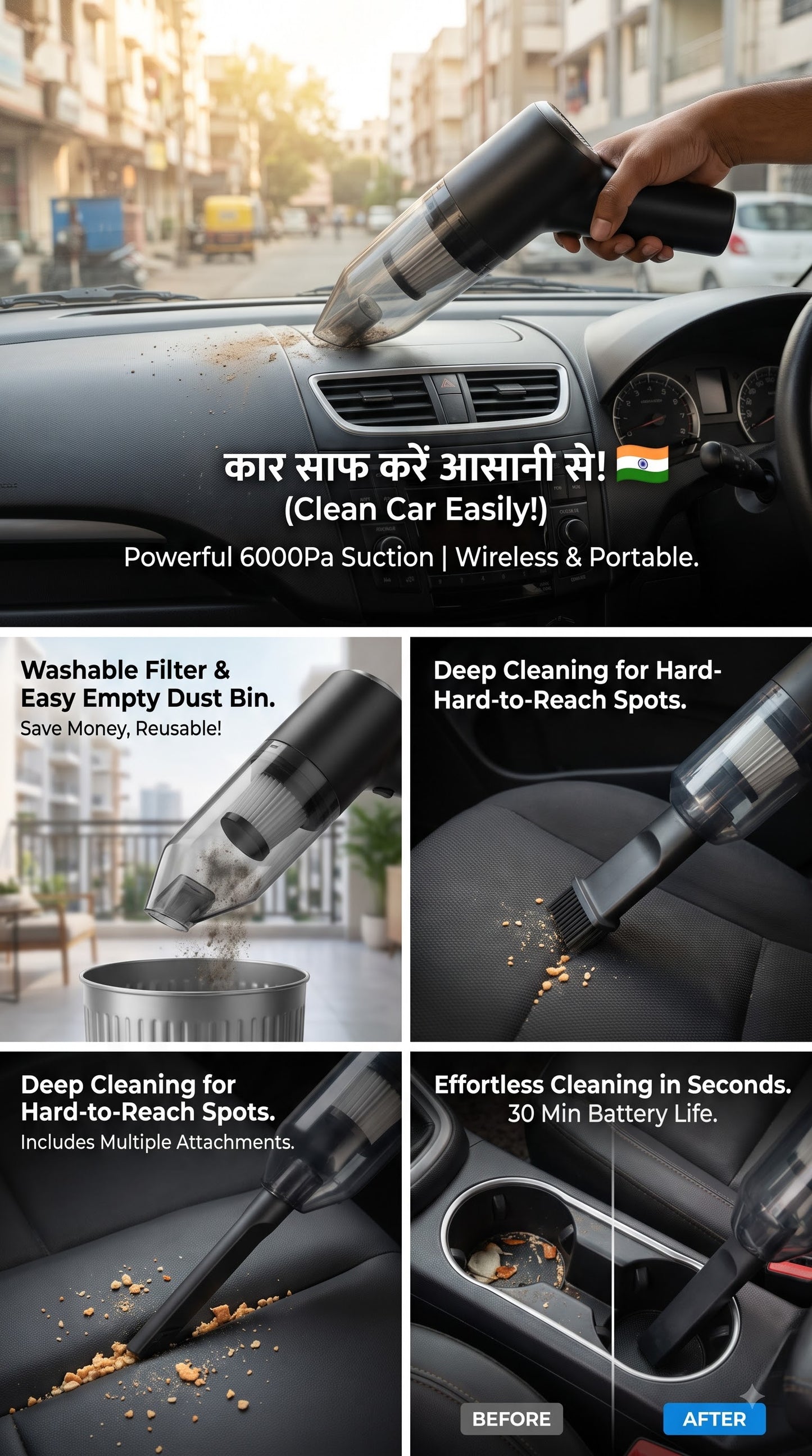TurboClean Portable Vacuum Cleaner for Car & Home, Powerful Suction
