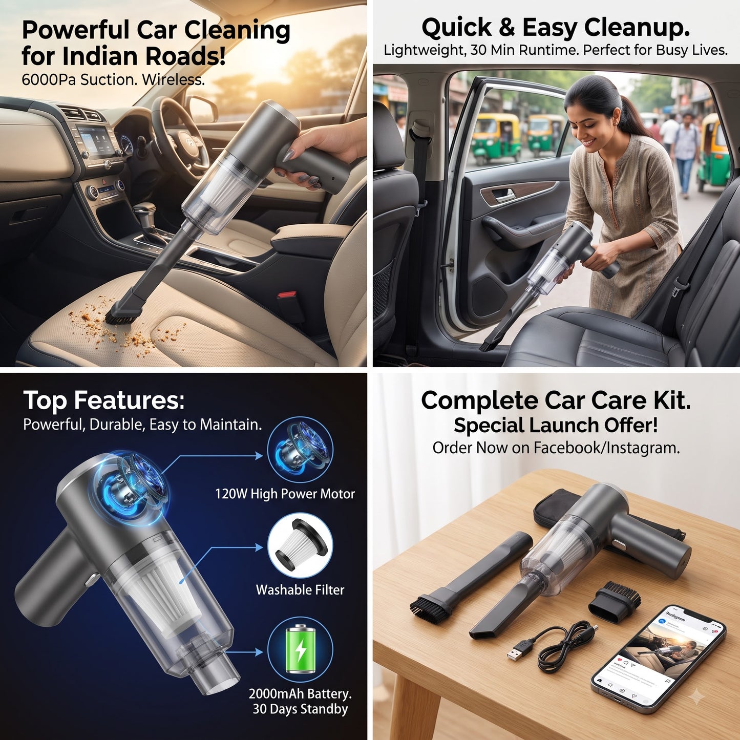TurboClean Portable Vacuum Cleaner for Car & Home, Powerful Suction