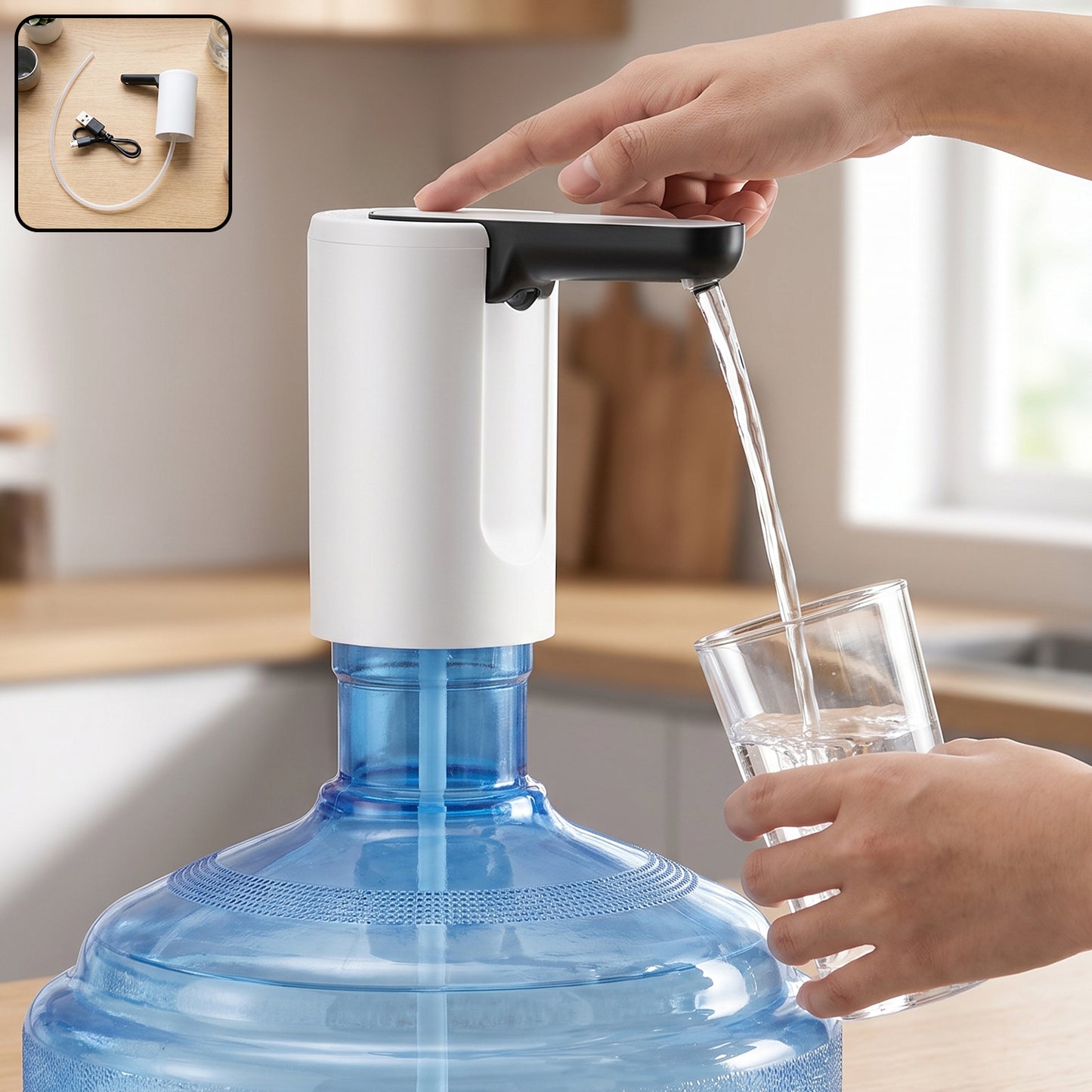 Usb Rechargeable Electric Water Dispenser Pump With Remote (1 Pc)