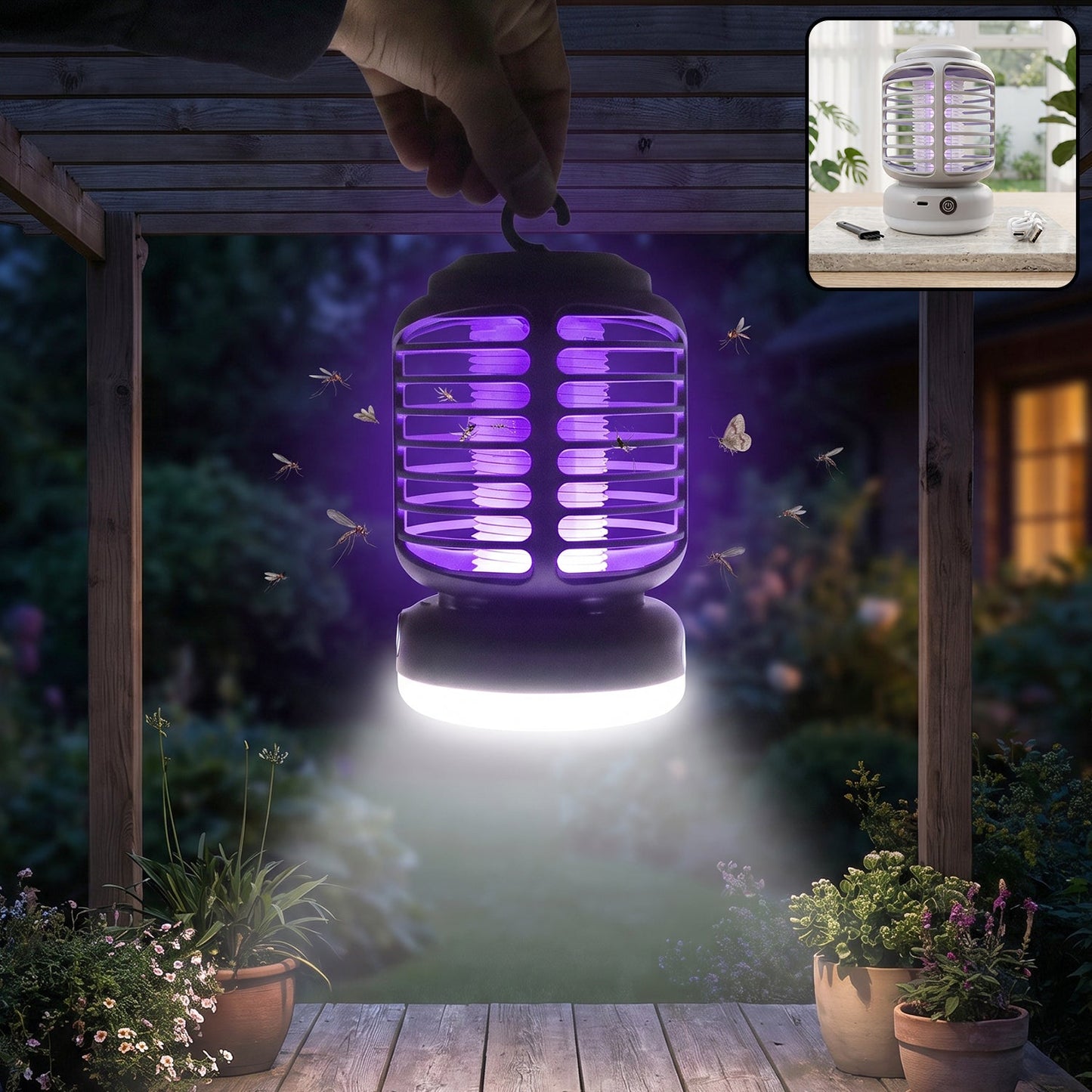 Electric Shock Mosquito Killer Lamp With Led Light Rechargeable Uv (1 Pc)