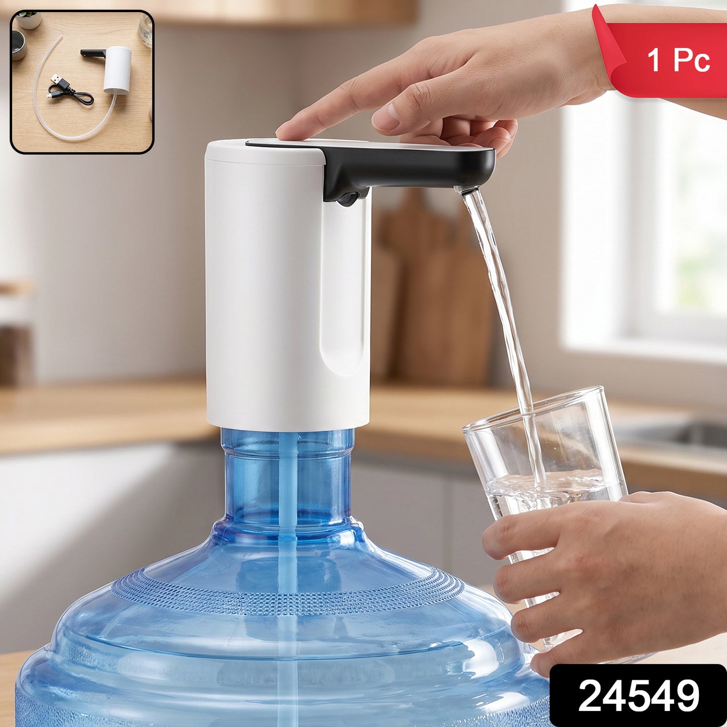 Usb Rechargeable Electric Water Dispenser Pump With Remote (1 Pc)